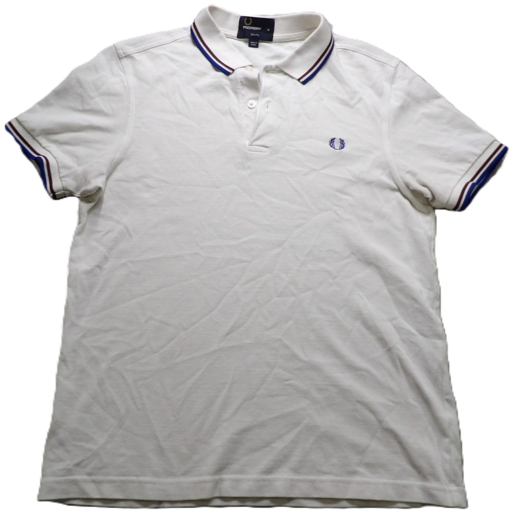 Fred Perry M3600 Men M White Blue Twin Tipped Slim Fit Pique Polo Laurel Wreath